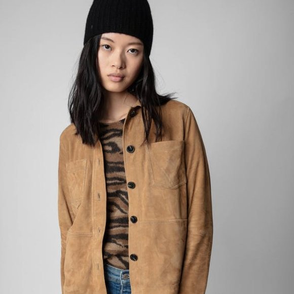 ZADIG & VOLTAIRE Toi Daim Suede Leather Shirt Jacket in Cognac NWT - Picture 7 of 7